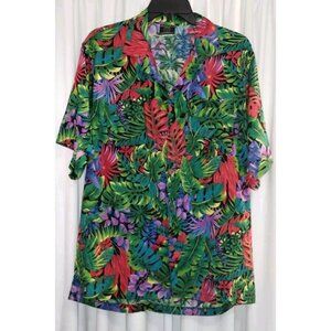 Toucan Dance Fast Lane Button Up Shirt Mens Medium Hawaiian Tropical Floral